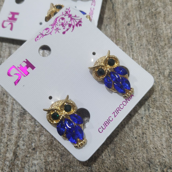 Серьги на англ.заст. Сова перистая цвет синий металл золотистый