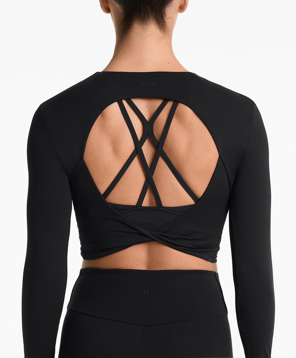 Oysho Футболка с длинным рукавом Comfortlux, черный