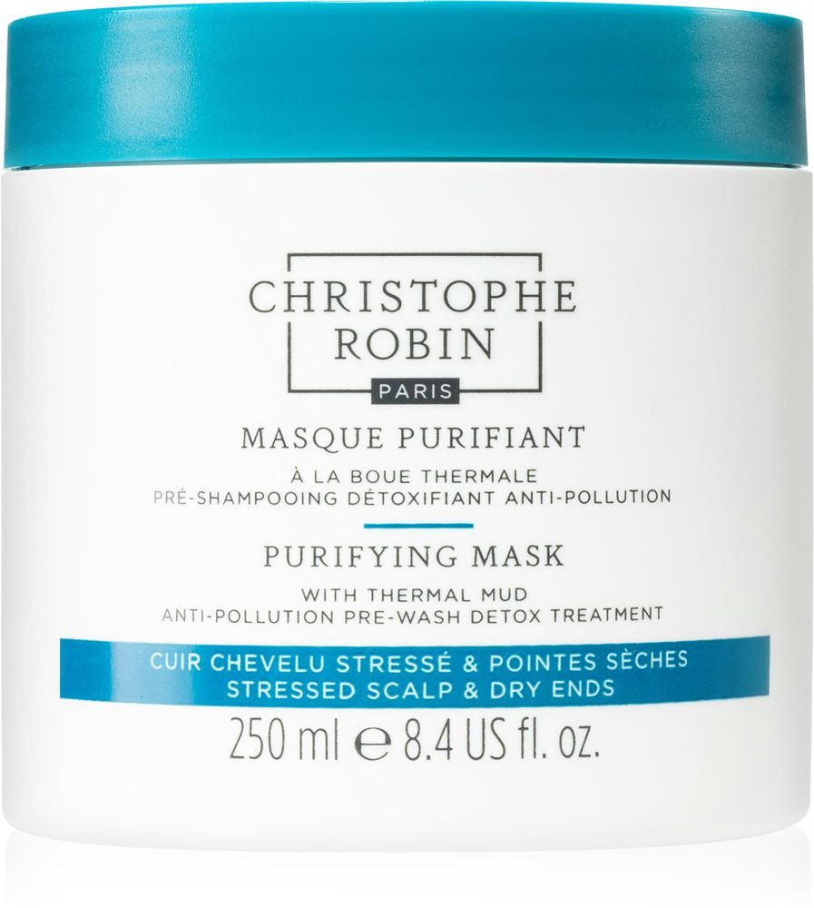 Christophe Robin Purifying Mask with Thermal Mud - Очищающая маска для волос, подверженных загрязнению воздуха /   250  ml  / GTIN 5056379589672