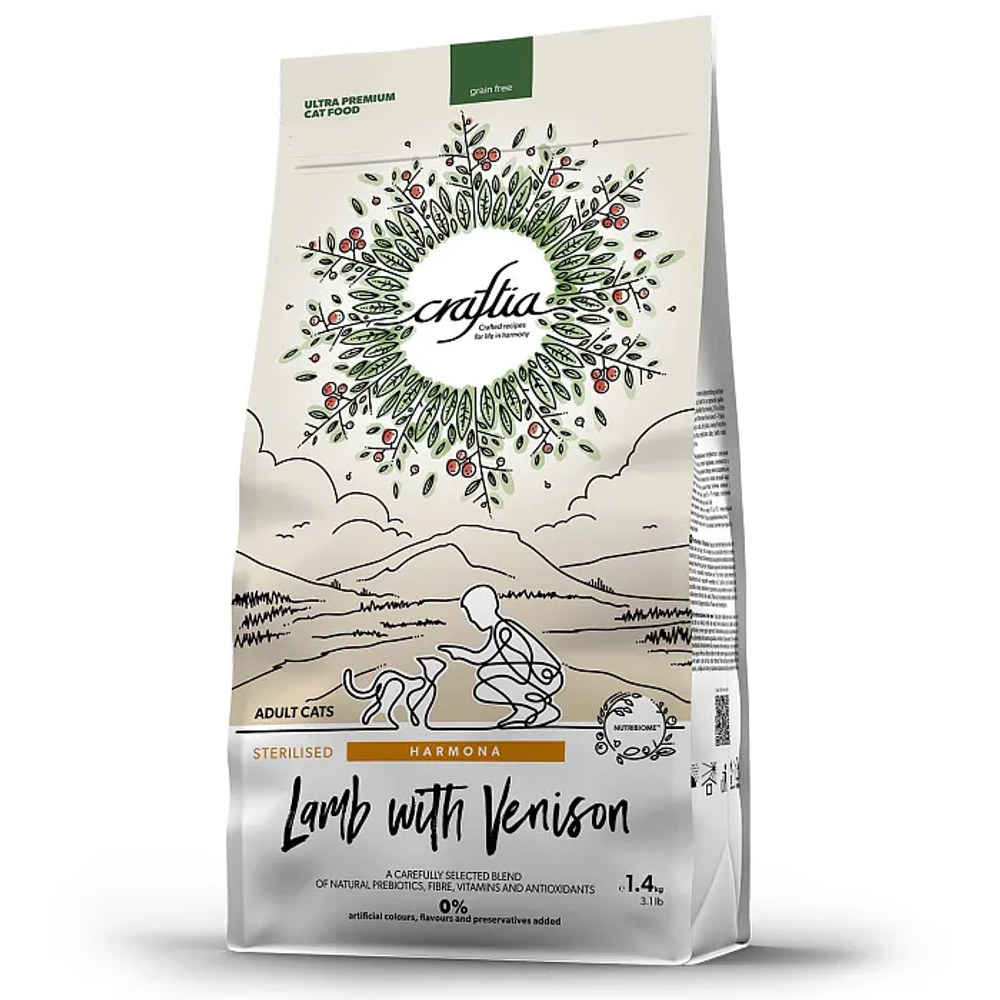 Сухой корм CRAFTIA HARMONA для стерилизованных кошек из ягненка с олениной 1,4 кг