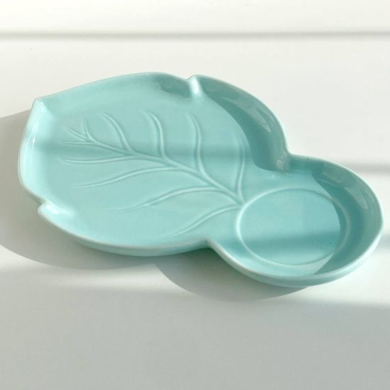 Чайная пара керамическая «Листочек», 320 мл, цвет голубой