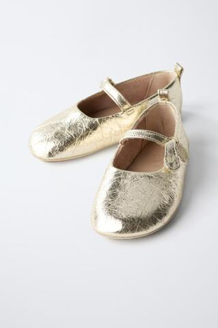 ZARA БАЛЕТКИ ИЗ МЕТАЛЛИЗИРОВАННОЙ КОЖИ, ЗОЛОТИСТЫЙ