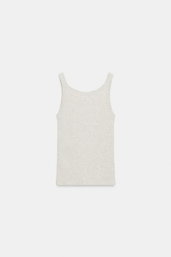 ZARA ТОП В РУБЧИК ИЗ ХЛОПКА, БЕЖЕВЫЙ МЕЛАНЖ