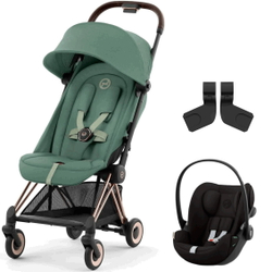 Коляска Cybex Coya Rosegold Frame Cloud G i-Size Magic Black 2 в 1 Leaf Green с дождевиком и бампером