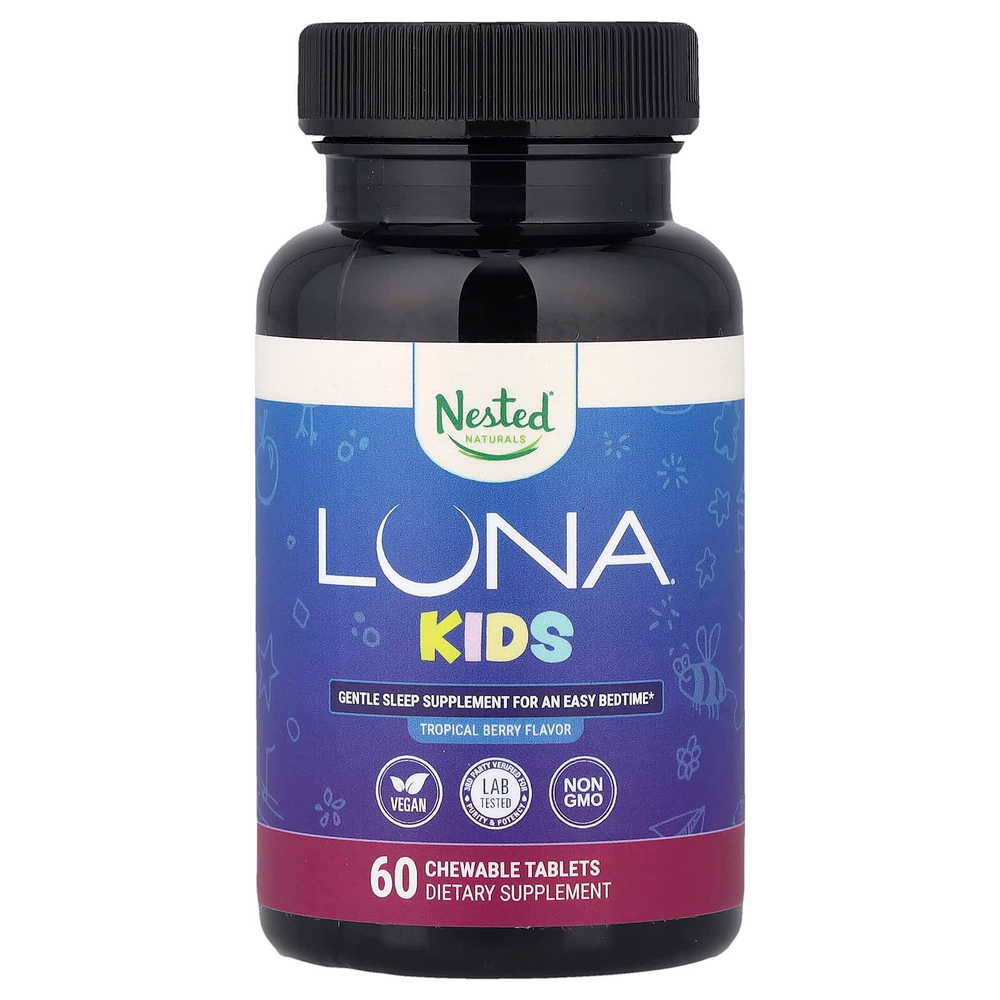 Nested Naturals, Luna® Kids, добавка для спокойного сна, со вкусом тропических ягод, 60 жевательных таблеток