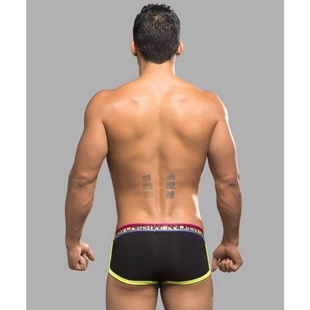 Мужские трусы боксеры черные с цветной резинкой Andrew Christian  AC9765