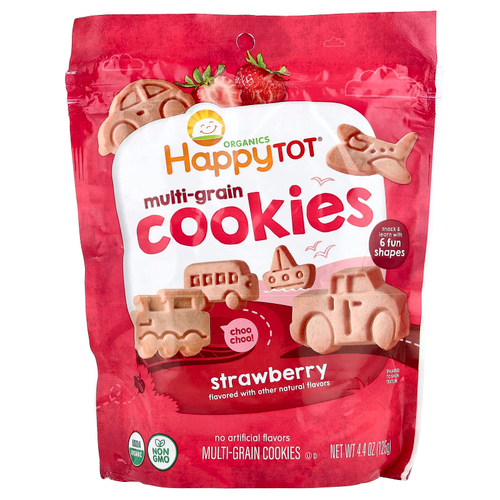 Happy Family Organics, Печенье из нескольких злаков, от 2 лет, с клубникой, 125 г (4,4 унции)