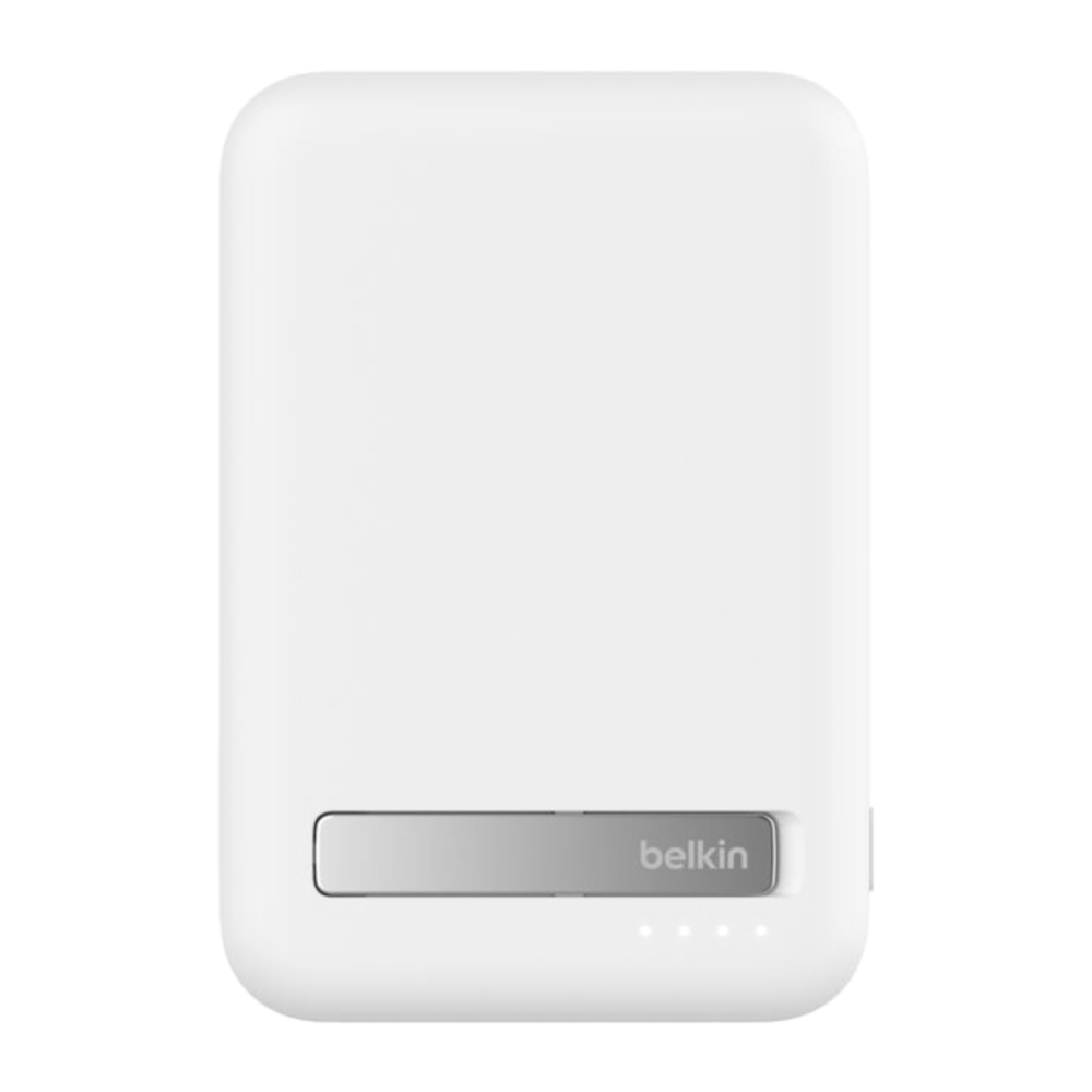 Внешний аккумулятор MagSafe с подставкой Belkin BoostCharge Pro 8K (Qi2) (8000 мА·ч) (BPD007) Беспроводная зарядка: Qi 15 Вт. Проводная зарядка: USB-C. Сертификация Qi2. Есть LED-индикация. Энергоёмкость — 30,8 Вт·ч. Максимальная выходная мощность — 20 Вт