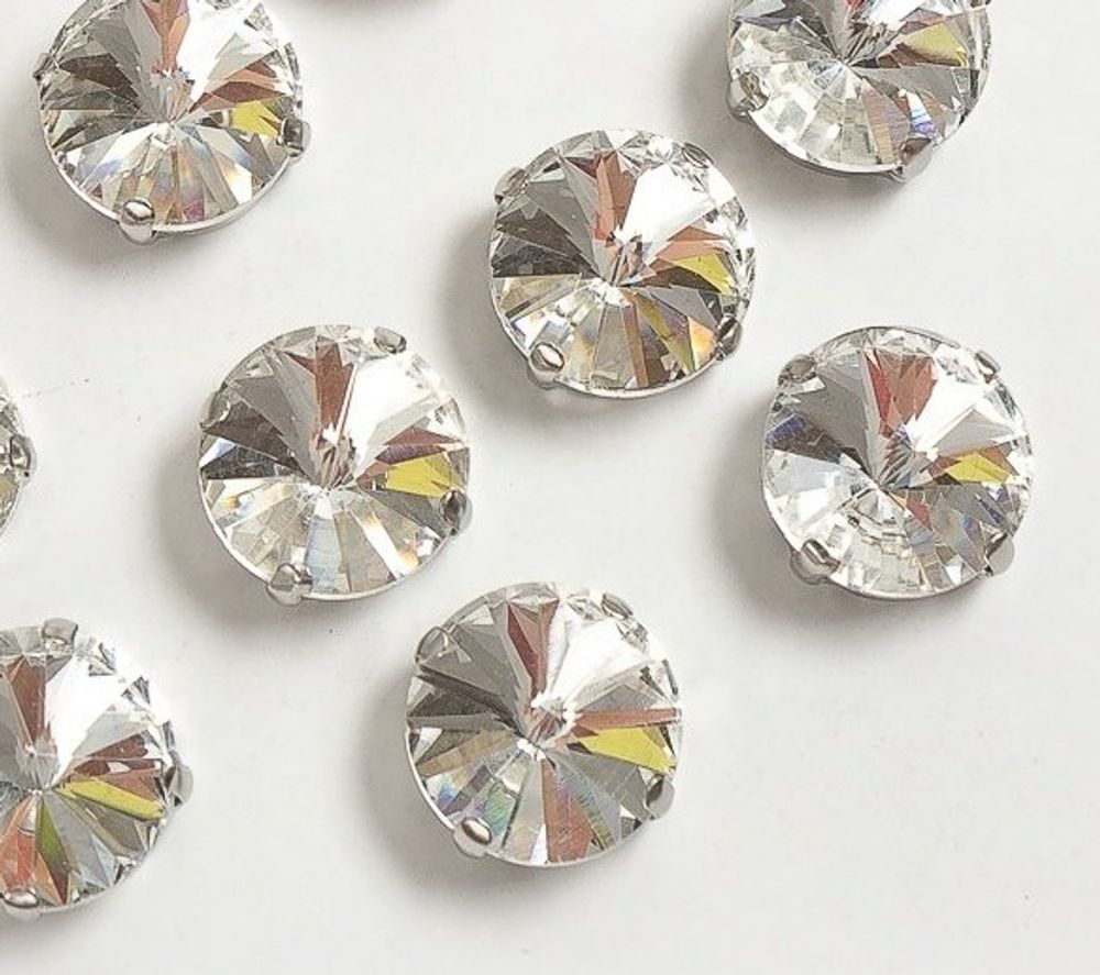 Стразы пришивные стекло в оправе, d 14 мм, серебро