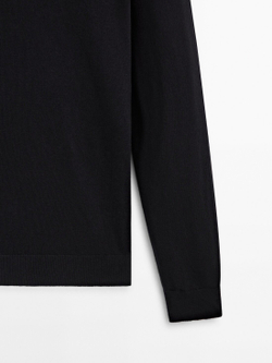 Massimo Dutti Свитер из смесового хлопка с высоким воротником, черный