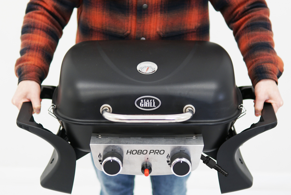 Комплект: Портативный газовый гриль 2 горелки и Подставка складная для газового гриля HOBO PRO