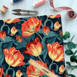 Ткань премиум интерлок ночные тюльпаны