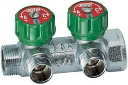 Регулирующий проходной коллектор FAR 3/4"-1/2" на 2 отвода EU