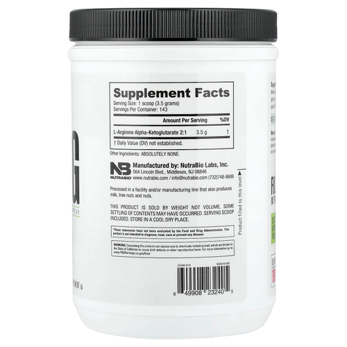 NutraBio, AAKG`` 500 г (1,1 фунта)