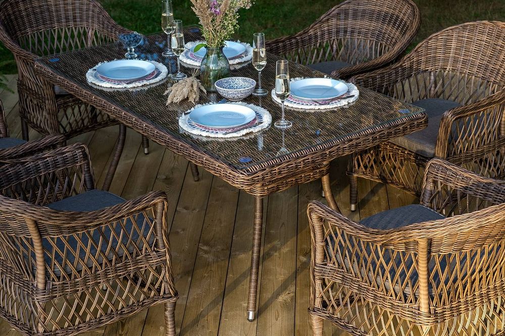 "Амароне" обеденная группа из искусственного ротанга на 6 персон, цвет коричневый