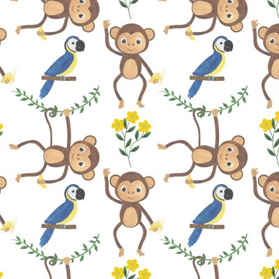 Обезьяны и попугаи акварель