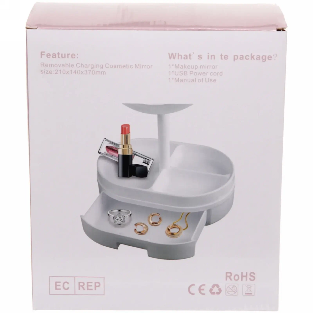 Зеркало настольное с подсветкой и органайзером «Beauty», цвет розовый, USB, 35*18см