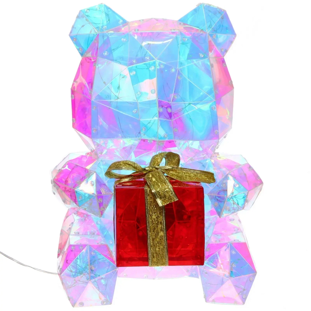 Сувенир светодиодный «Мишка с подарком» 29*29,5*39 см, 300 ламп LED, USB, Белый