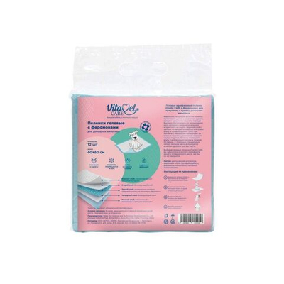 Пеленки VitaVet CARE гелевые с феромонами для приучения к туалету, 60х60 см, 12 шт.