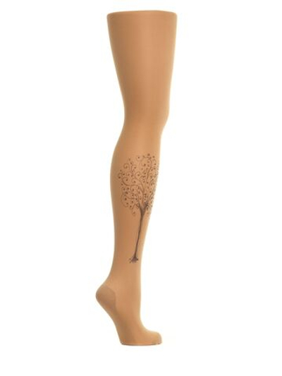 Колготки с принтом в виде деревца на правой ножке (Размер: S-M-L) (Цвет: бежевый)
