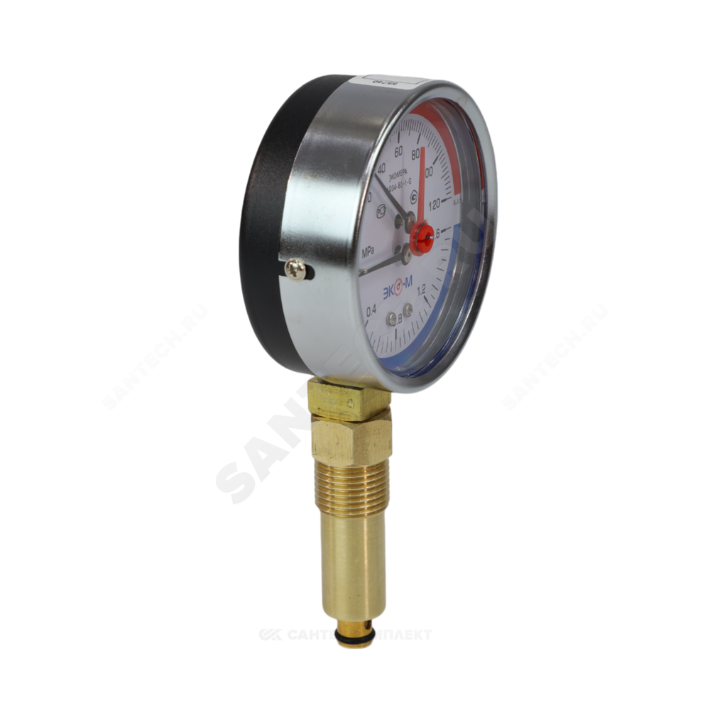 Термоманометр МД04 радиальный Дк80 0-0,6 МПа L=40мм G1/4" 120С с переходником на G1/2" ЭКОМЕРА МД04-80-G-0,6МПа-120-L-40-РИ
