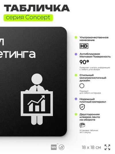 Табличка Отдел маркетинга, на дверь и стену, навигационная и информационная, серия CONCEPT, 18х18 см, Айдентика Технолоджи