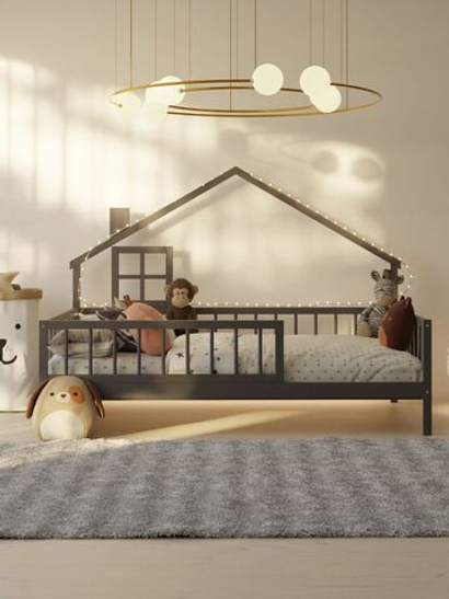 Кровать-домик односпальная 90х200 Локи с настилом из массива сосны для детской комнаты