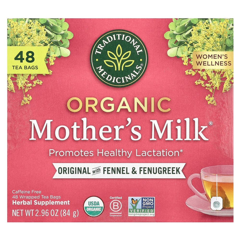 Traditional Medicinals, Organic Mother's Milk®, оригинальный продукт с фенхелем и пажитником, без кофеина, 48 чайных пакетиков в упаковке, 84 г (2,96 унции)