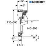 281.010.00.1 Впускной клапан Geberit тип 360, подвод воды снизу, 3/8", ниппель из латуни для унитазов Jacob Delafon, Vitra, Villeroy Boch, Jika , Gsi, Roca