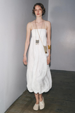 ZARA ДЛИННОЕ ПЛАТЬЕ НА БРЕТЕЛЯХ ZW COLLECTION LIMITED EDITION, ЖЕЛТОВАТО-БЕЛЫЙ