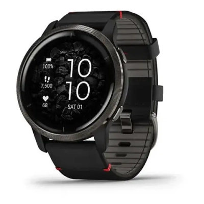 Смарт-часы Garmin Venu 2 черные с серым безелем и кожаным ремешком 010-02430-21