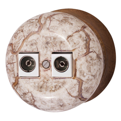 Розетка телевизионная двойная, оконечная, керамика, цвет мрамор золото B2-306-090/18