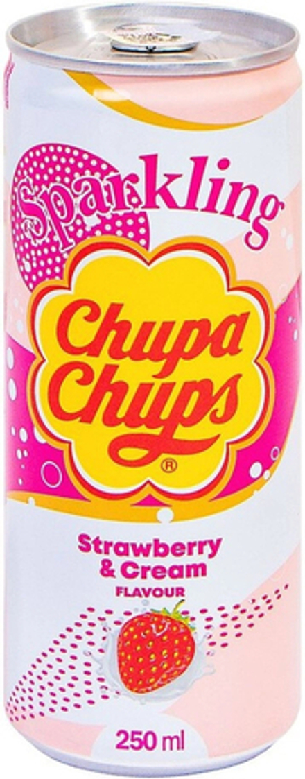 Газированный напиток Чупа Чупс Клубника со Сливками / Chupa Chups Sparkling Strawberry & Cream 0.25 - банка