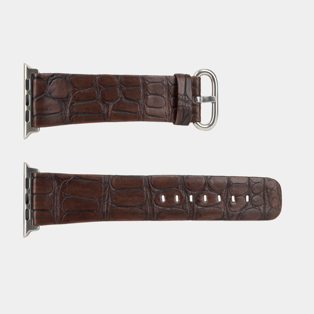 Ремешок для Apple Watch 44/45/46 mm из кожи крокодила, темно-коричневого цвета