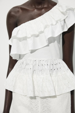 ZARA ТОП АСИММЕТРИЧНОГО КРОЯ С ВЫШИВКОЙ, БЕЛЫЙ