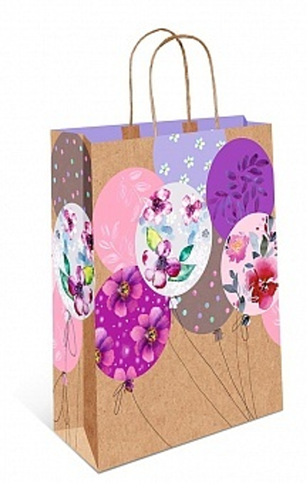 Пакет подарочный Цветочные шарики Крафт 32*26*12 см.