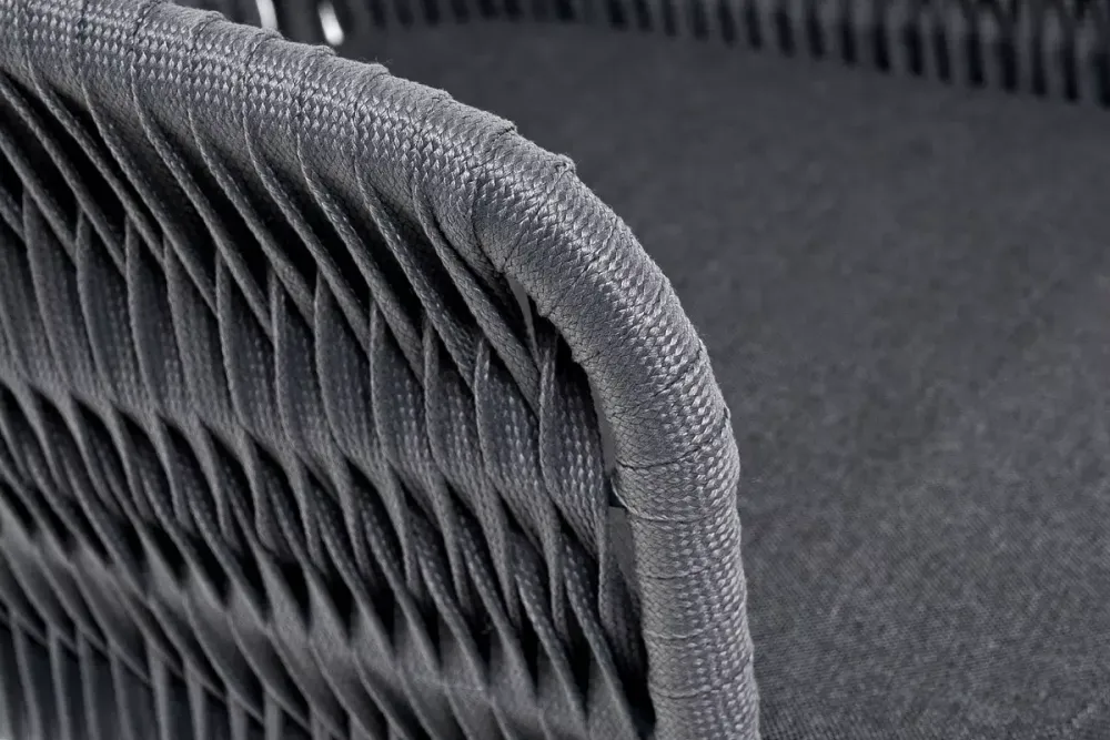 "Бордо" стул барный плетеный из роупа (колос), каркас из стали серый (RAL7022) муар, роуп серый 15мм, ткань темно-серая 027