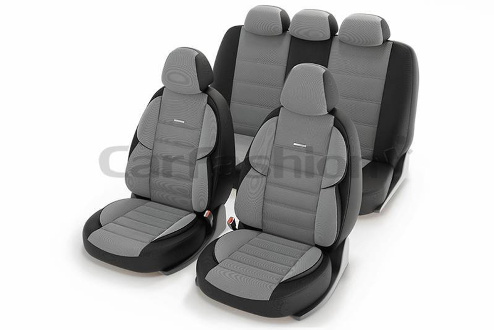 Чехлы на сидения CarFashion «GROSS» 11176 - Твид - св.серый/черный/черный (3D крой)