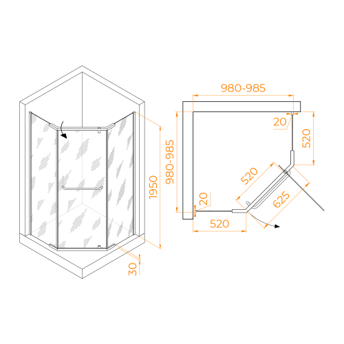 Душевой уголок RGW PA-081B (Матовое-Сатинат, 1000x1000)