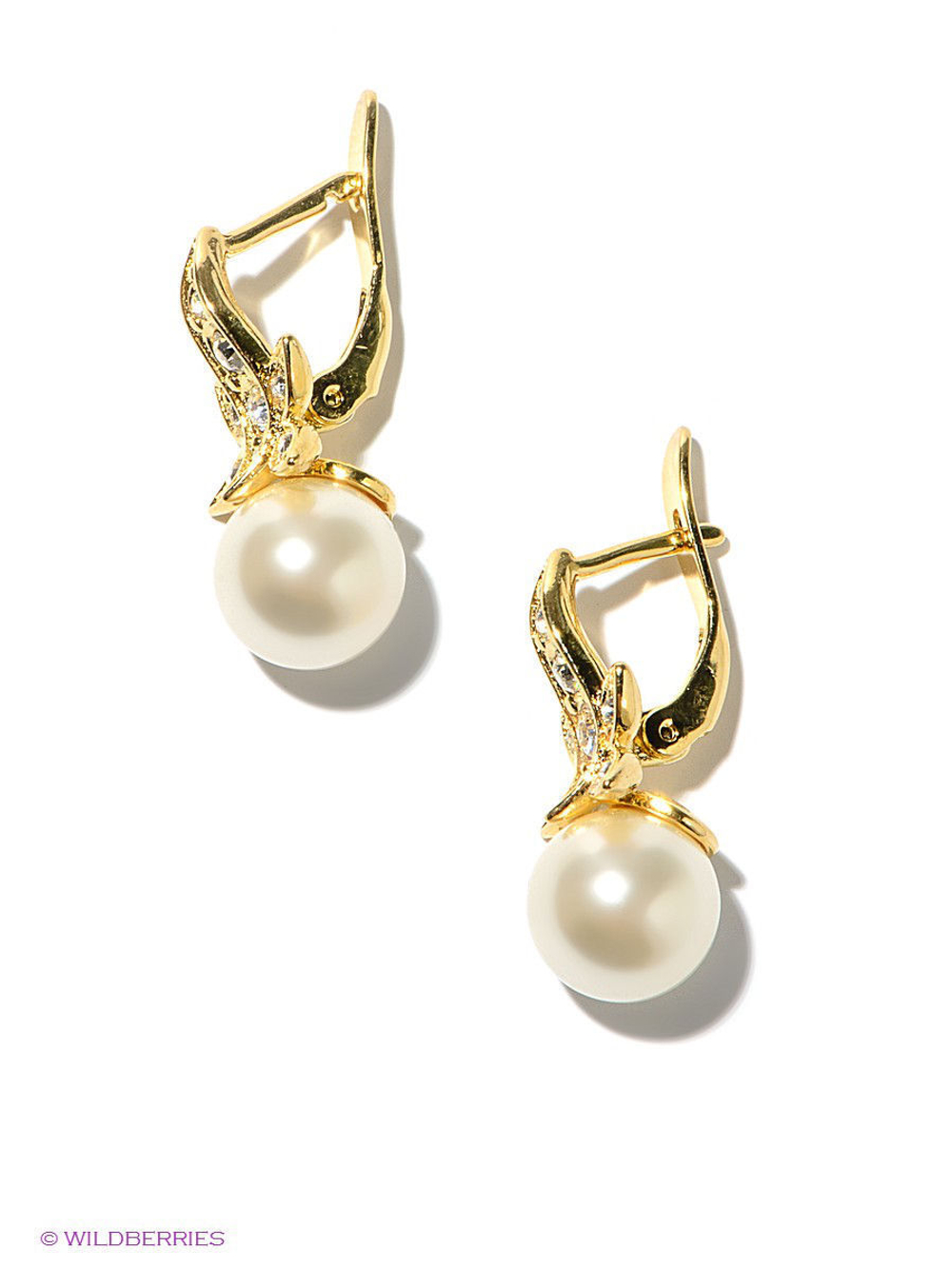 "Бралиса" серьги в золотом покрытии из коллекции "Жемчужная рапсодия" от Jenavi  с английским замком