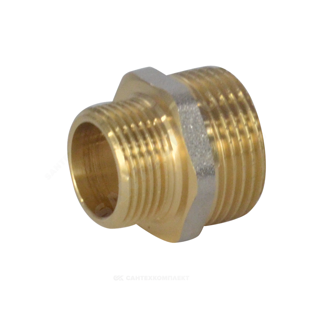 Ниппель латунь никель переходной Ду 40х32 (1 1/2"х1 1/4") НР 9023 ГОСТ 32585-2013 Aquasfera 9023-11
