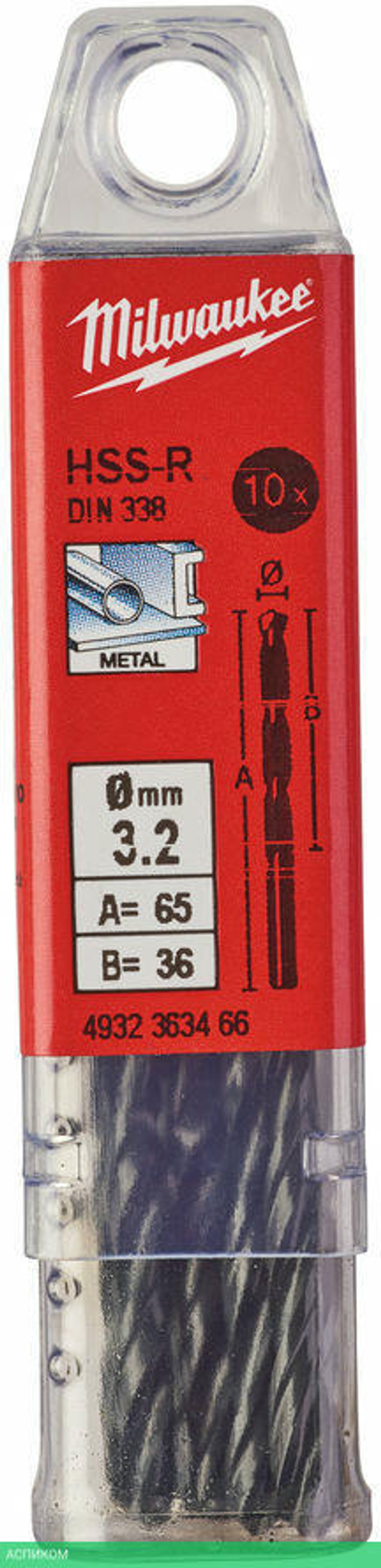 Сверло по металлу Milwaukee HSS-R 3.2мм 10шт (4932363466)