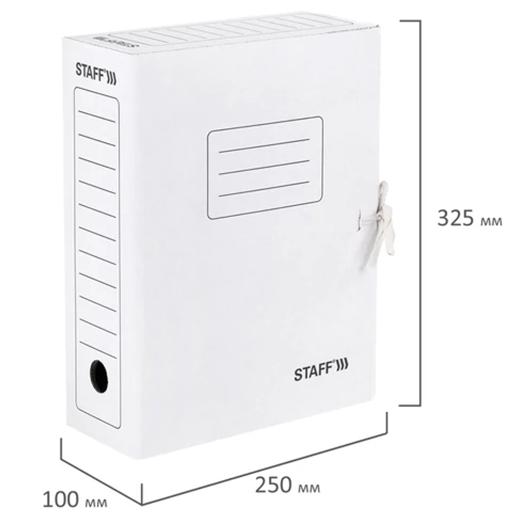 Папка архивная с завязками А4 (325х250 мм), 100 мм, до 900 листов, микрогофрокартон, БЕЛАЯ