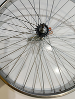 Колесо заднее 28" TRIX усиленное, ножной тормоз 1 ск./обод один.сталь хром A/V 21х15.5/втулка серебр.звезда 18T/спицы 3 мм