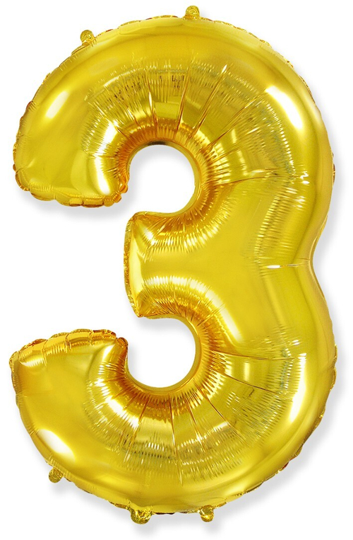 Фольгированный шар Цифра 3 золото 102 см
