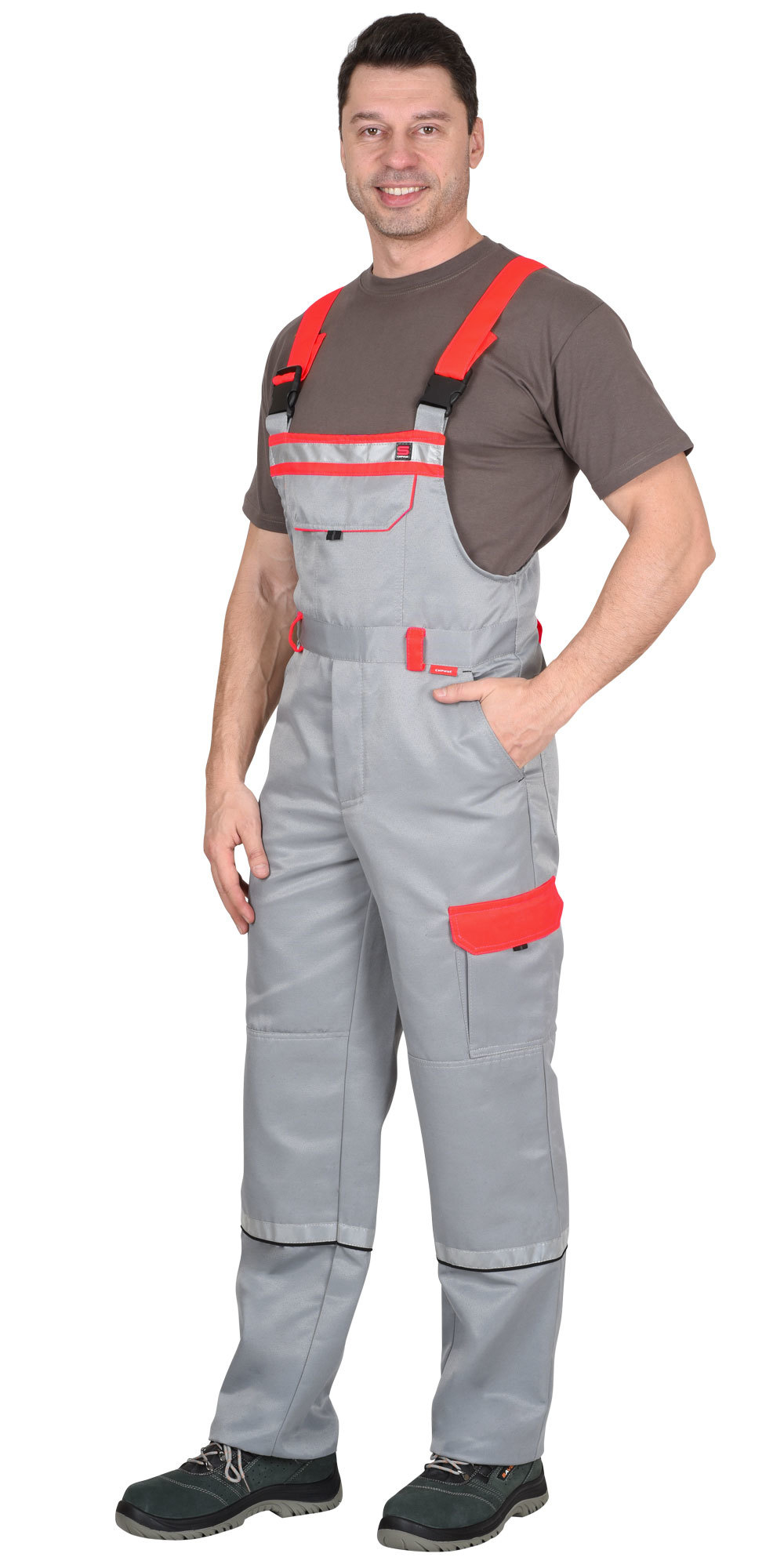 Костюм Nerss-ПРАКТИК-1 куртка, п/к св. серрый с красным