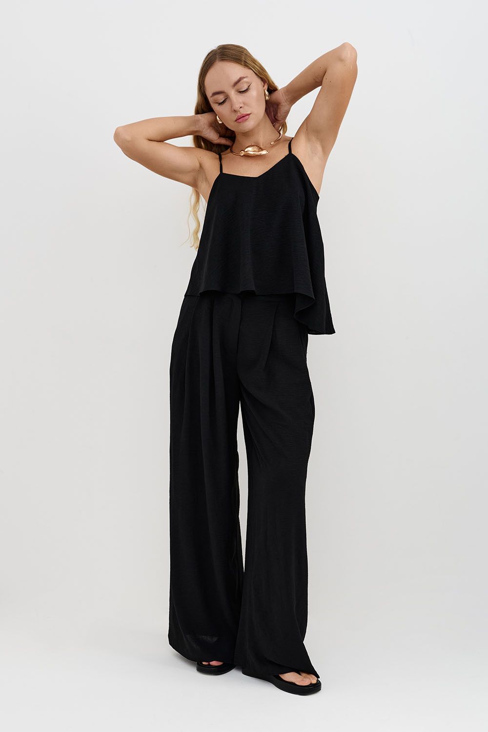 Асимметричный топ из шифона черного цвета