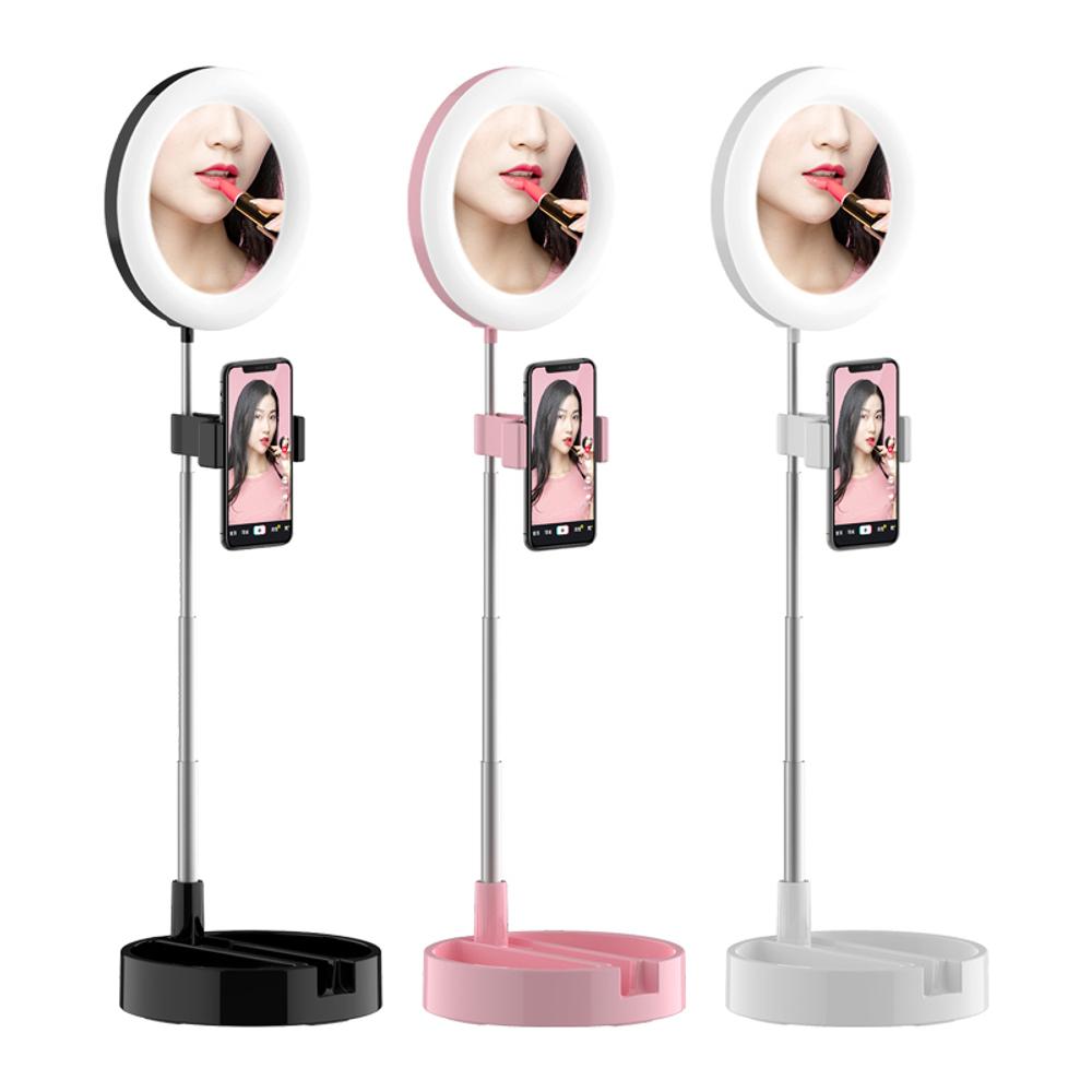 Косметическое зеркало с кольцевой лампой подсветкой makeup lamps 3 (Черное)