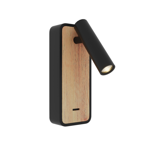 Светильник светодиодный, черный / светлое дерево, черный, Настенные светильники, LED, 3