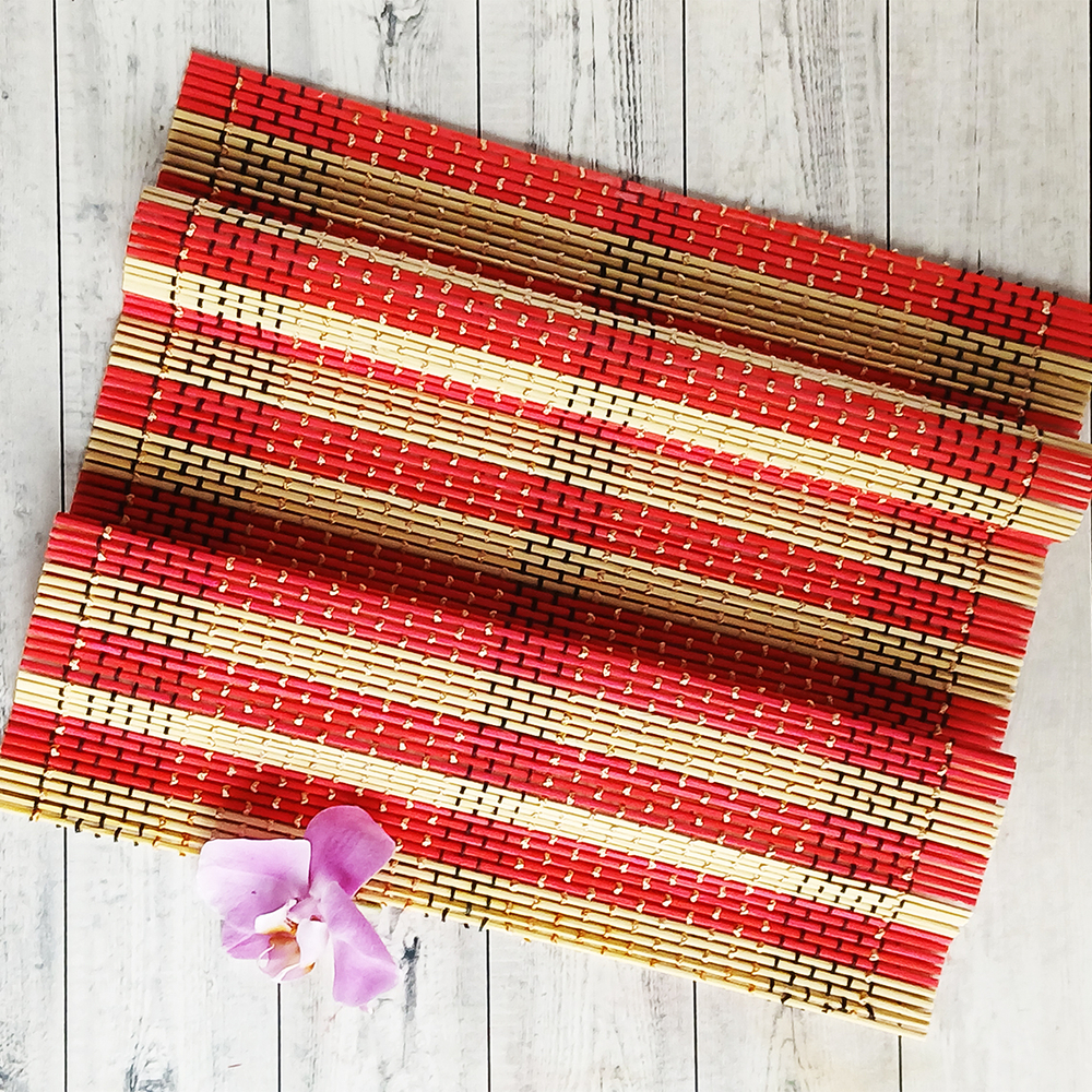 Бамбуковый коврик на стол, красные полосы
